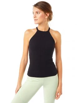 Mandala All Tops Ribbed Halterneck (Black), GOTS